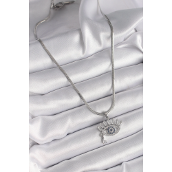 Mey İthalat® 316L Çelik Gümüş Renk İtalyan Zincir Zirkon Taşlı Göz Model Kadın Kolye