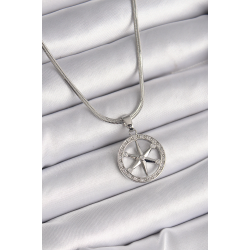 Mey İthalat® 316L Çelik Gümüş Renk İtalyan Zincir Zirkon Taşlı Kutup Yıldız Model Kadın Kolye