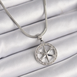 Mey İthalat® 316L Çelik Gümüş Renk İtalyan Zincir Zirkon Taşlı Kutup Yıldız Model Kadın Kolye