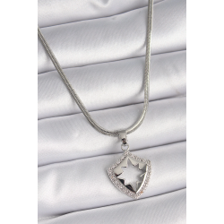 Mey İthalat® 316L Çelik Gümüş Renk İtalyan Zincir Zirkon Taşlı Kutup Yıldızı İşleme Model Kadın Kolye