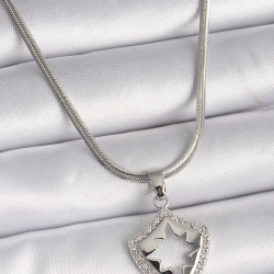 Mey İthalat® 316L Çelik Gümüş Renk İtalyan Zincir Zirkon Taşlı Kutup Yıldızı İşleme Model Kadın Kolye