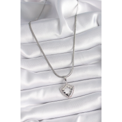 Mey İthalat® 316L Çelik Gümüş Renk İtalyan Zincir Zirkon Taşlı Kutup Yıldızı İşleme Model Kadın Kolye