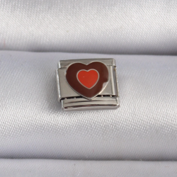 Mey İthalat® 316L Çelik Gümüş Renk Kahverengi Kalp İşlemeli Nomination Charm