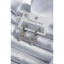 Mey İthalat® 316L Çelik Gümüş Renk Kalp Model Kelebek İşleme Kadın Küpe