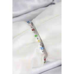 Mey İthalat® 316L Çelik Gümüş Renk Karışık Renkli Kristal Taşlı Kadın Bileklik