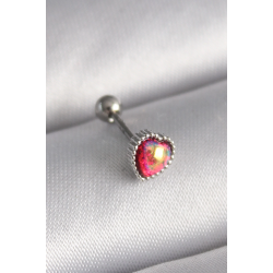 Mey İthalat® 316L Çelik Gümüş Renk Kırmızı Mineli Kalp Tragus Piercing