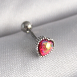 Mey İthalat® 316L Çelik Gümüş Renk Kırmızı Mineli Kalp Tragus Piercing