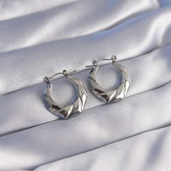 Mey İthalat® 316L Çelik Gümüş Renk Kıvrımlı Görünüm Geometrik Model Küpe