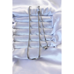 Mey İthalat® 316L Çelik Gümüş Renk Küp Zincirli Kalpli Kolye