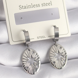 Mey İthalat® 316L Çelik Gümüş Renk Kutup Yıldızı İşleme Kadın Küpe