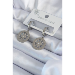 Mey İthalat® 316L Çelik Gümüş Renk Kutup Yıldızı Model Zirkon Taş İşleme Detay Kadın Küpe