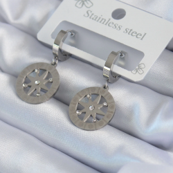 Mey İthalat® 316L Çelik Gümüş Renk Kutup Yıldızı Model Zirkon Taş İşleme Detay Kadın Küpe