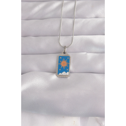 Mey İthalat® 316L Çelik Gümüş Renk Mavi Mineli Güneş Model Tarot Kolye