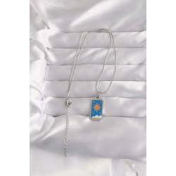 Mey İthalat® 316L Çelik Gümüş Renk Mavi Mineli Güneş Model Tarot Kolye