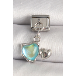 Mey İthalat® 316L Çelik Gümüş Renk Mavi Mineli Kalp Model Nomination Charm