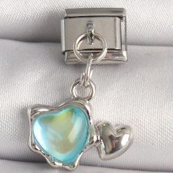 Mey İthalat® 316L Çelik Gümüş Renk Mavi Mineli Kalp Model Nomination Charm