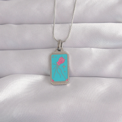 Mey İthalat® 316L Çelik Gümüş Renk Mavi Mineli Tarot Kolye