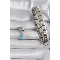 Mey İthalat® 316L Çelik Gümüş Renk Mavi Renk Sallantı Elbise Model Nomination Charm