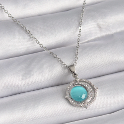 Mey İthalat® 316L Çelik Gümüş Renk Mavi Sedefli Hilal Model Kadın Kolye