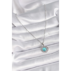 Mey İthalat® 316L Çelik Gümüş Renk Mavi Sedefli Hilal Model Kadın Kolye