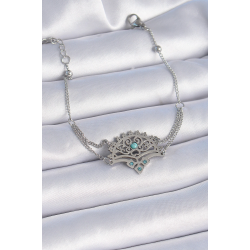 Mey İthalat® 316L Çelik Gümüş Renk Mavi Taşlı Etnik Desen Kadın Bileklik