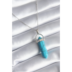 Mey İthalat® 316L Çelik Gümüş Renk Mavi Taşlı Model Kadın Kolye