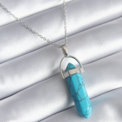 Mey İthalat® 316L Çelik Gümüş Renk Mavi Taşlı Model Kadın Kolye