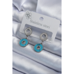 Mey İthalat® 316L Çelik Gümüş Renk Mavi Taşlı Zirkon Taşlı Kadın Küpe