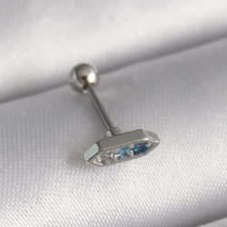 Mey İthalat® 316L Çelik Gümüş Renk Mavi Zirkon Taşlı Tragus Piercing