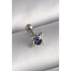 Mey İthalat® 316L Çelik Gümüş Renk Mavi Zirkon Taşlı Tragus Piercing