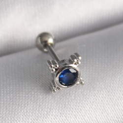 Mey İthalat® 316L Çelik Gümüş Renk Mavi Zirkon Taşlı Tragus Piercing