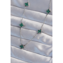 Mey İthalat® 316L Çelik Gümüş Renk Minimal Yeşil Mineli Yonca Kolye