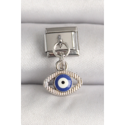 Mey İthalat® 316L Çelik Gümüş Renk Nazar Boncuk Detaylı Göz Model Nomination Charm