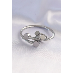 Mey İthalat® 316L Çelik Gümüş Renk Oval Aksesuarlı Burgu Model Bileklik ve Yüzük Kombini