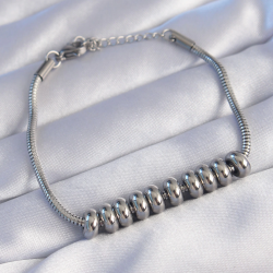 Mey İthalat® 316L Çelik Gümüş Renk Oval Figürlü Bileklik