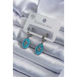 Mey İthalat® 316L Çelik Gümüş Renk Oval Mavi Taşlı Yılan Figür Kadın Küpe