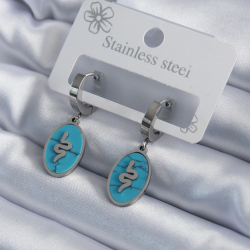 Mey İthalat® 316L Çelik Gümüş Renk Oval Mavi Taşlı Yılan Figür Kadın Küpe