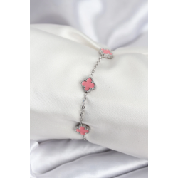 Mey İthalat® 316L Çelik Gümüş Renk Pembe Baby Boy Yonca Kadın Bileklik