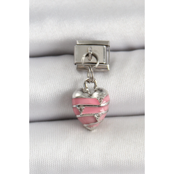 Mey İthalat® 316L Çelik Gümüş Renk Pembe Kalp Model Nomination Charm