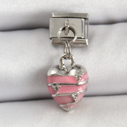 Mey İthalat® 316L Çelik Gümüş Renk Pembe Kalp Model Nomination Charm