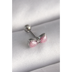 Mey İthalat® 316L Çelik Gümüş Renk Pembe Kurdele Zirkon Taş Detay Tragus Piercing