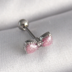 Mey İthalat® 316L Çelik Gümüş Renk Pembe Kurdele Zirkon Taş Detay Tragus Piercing