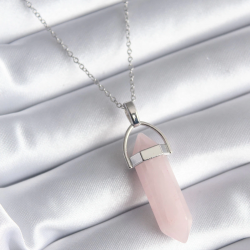 Mey İthalat® 316L Çelik Gümüş Renk Pembe Taşlı Kadın Kolye