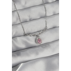 Mey İthalat® 316L Çelik Gümüş Renk Pembe Zirkon Taşlı Damla Kolye