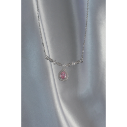 Mey İthalat® 316L Çelik Gümüş Renk Pembe Zirkon Taşlı Damla Kolye