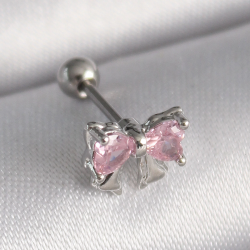 Mey İthalat® 316L Çelik Gümüş Renk Pembe Zirkon Taşlı Fiyonk Tragus Piercing