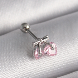 Mey İthalat® 316L Çelik Gümüş Renk Pembe Zirkon Taşlı Kalp Tragus Piercing