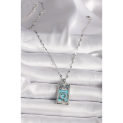 Mey İthalat® 316L Çelik Gümüş Renk Pembe Zirkon Taşlı Taç Kalp Portre Model Kadın Kole