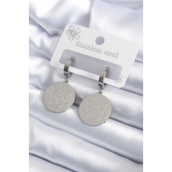 Mey İthalat® 316L Çelik Gümüş Renk Pentagram İşleme Model Kadın Küpe