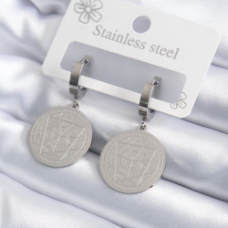 Mey İthalat® 316L Çelik Gümüş Renk Pentagram İşleme Model Kadın Küpe